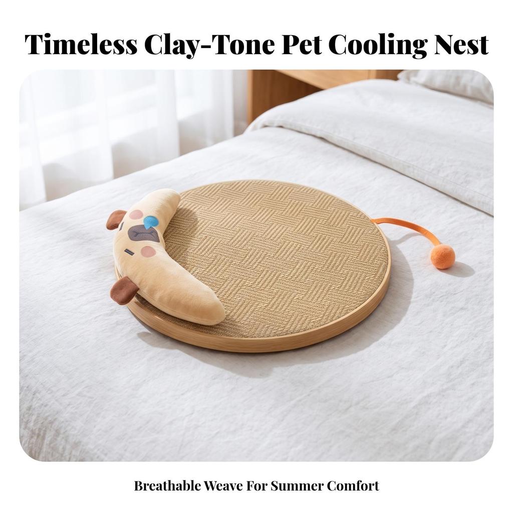 Breathable Cat Cooling Mat with Pillow Cool-Feel Bed Woven