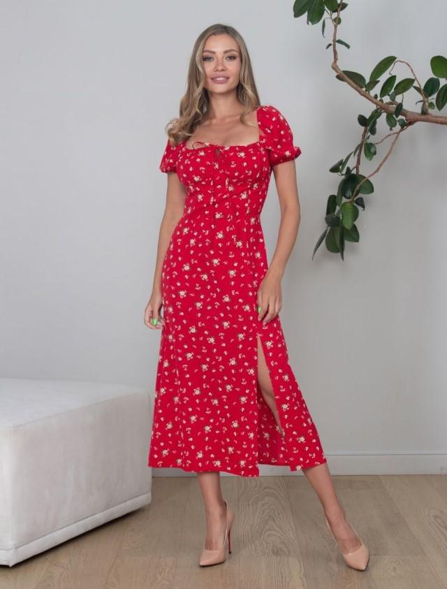 Women's Summer Floral Puff Sleeve Halter Dress with Square Neck