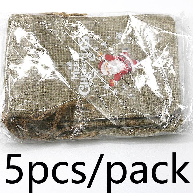 (5 Pieces/bag) 10 * 15cm Linen Gift Bag Christmas Pendant Bag Packaging Bags Apple Santa Claus Pattern Gift DIY