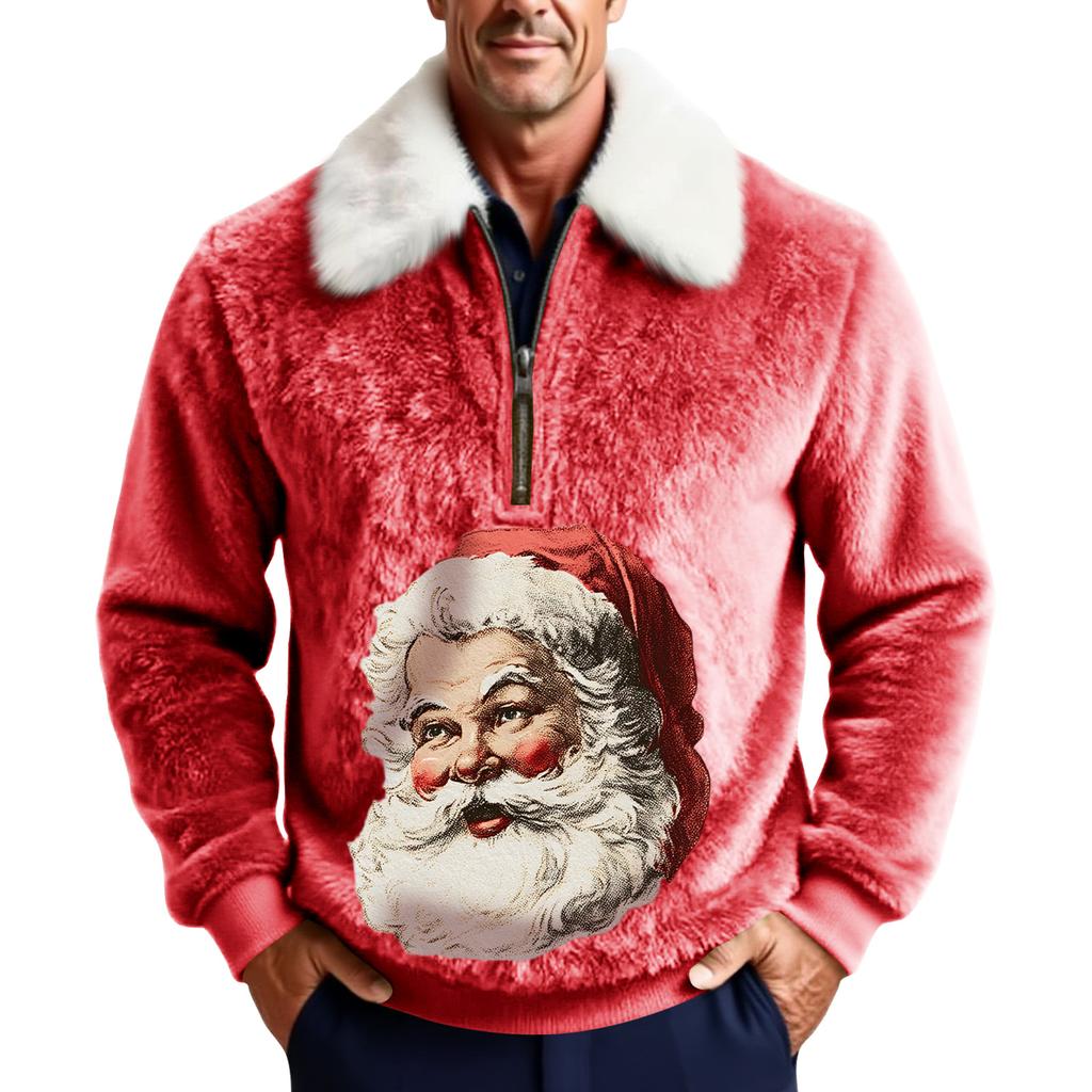 Men's Christmas Print Stand Collar Fleece Sweatshirt