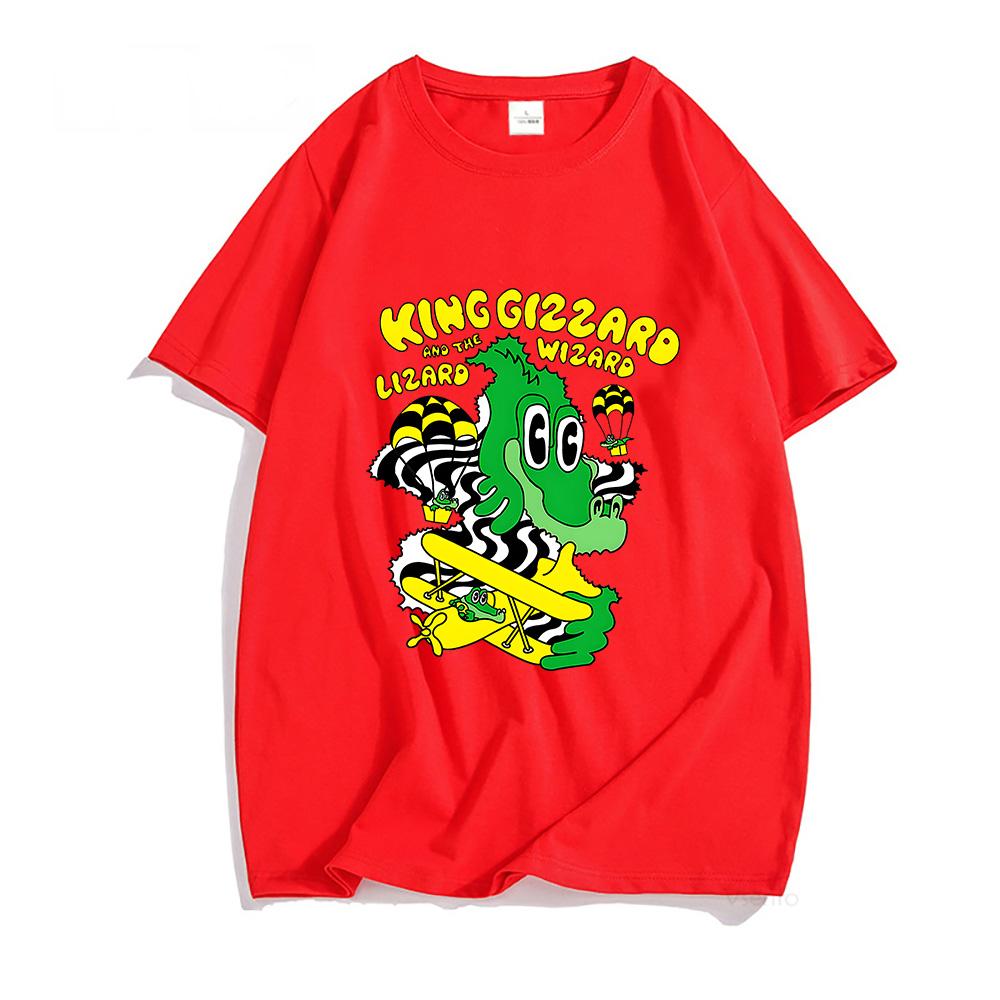 

Футболки МУЖСКИЕ Парашют Крокодил Футболки 100% Хлопок Фото Футболки Аниме Принт Мультяшная Мода XXL красный