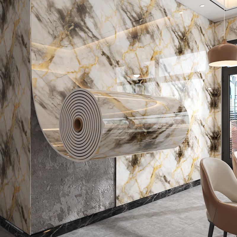 Waterproof Self-Adhesive Marble Tile Wall Sticker for Bathroom, Kitchen & Living Room - Moisture-Proof Wallpaper Renovation.