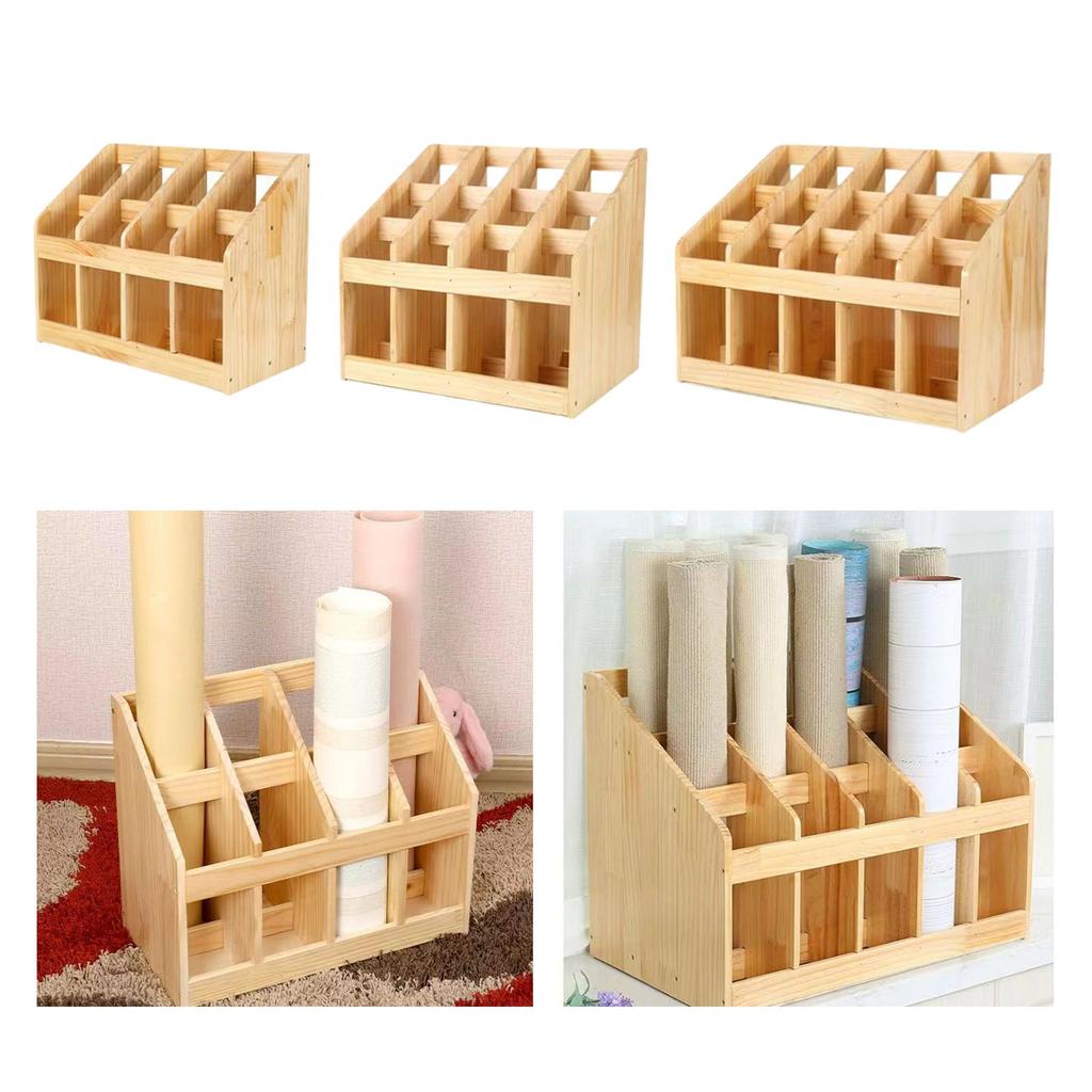 Carpet Rack Children Work Storage Solid Wood Organizer Functional Shelf Wooden Rug Stand