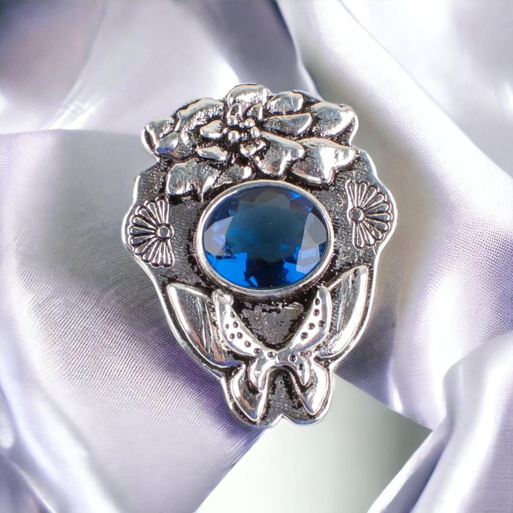 925 Solid Silver Semi Precious Gemstone Oxidised Designer Jewelry Pendant 1.37" CP-6