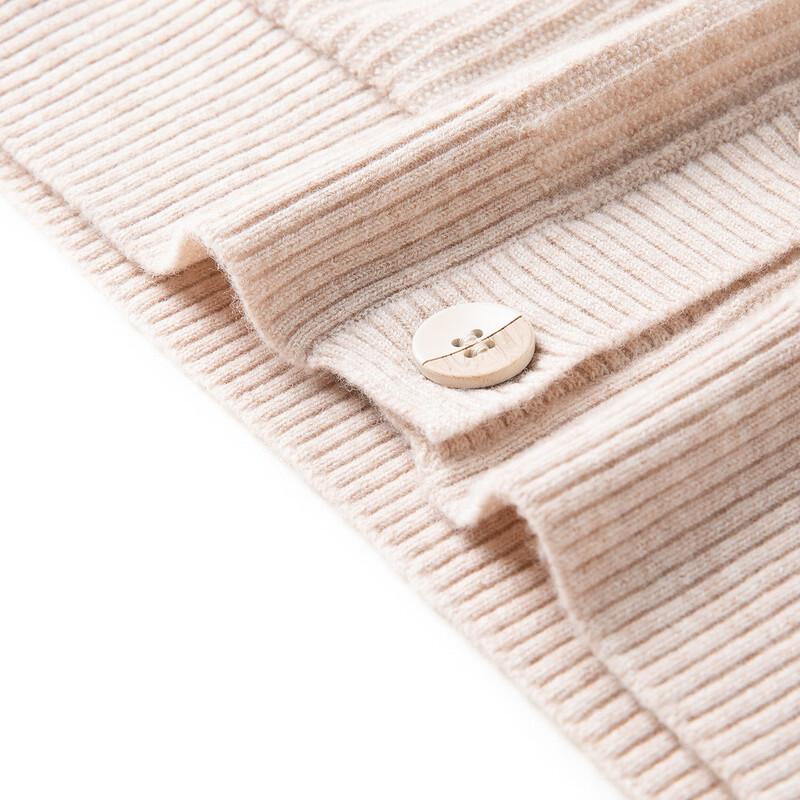 TUHUANG Women's Thick Pure Wool Color-Block Lapel Pocket Sweater