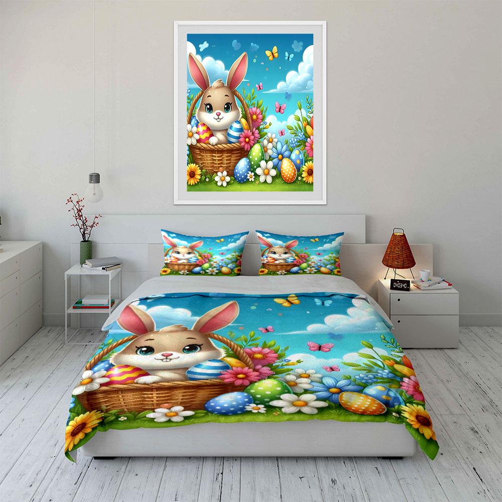 Easter Bunny Spring Picnic Set Exquisite Three-Piece Bedding Set Gift For Kids And Adults