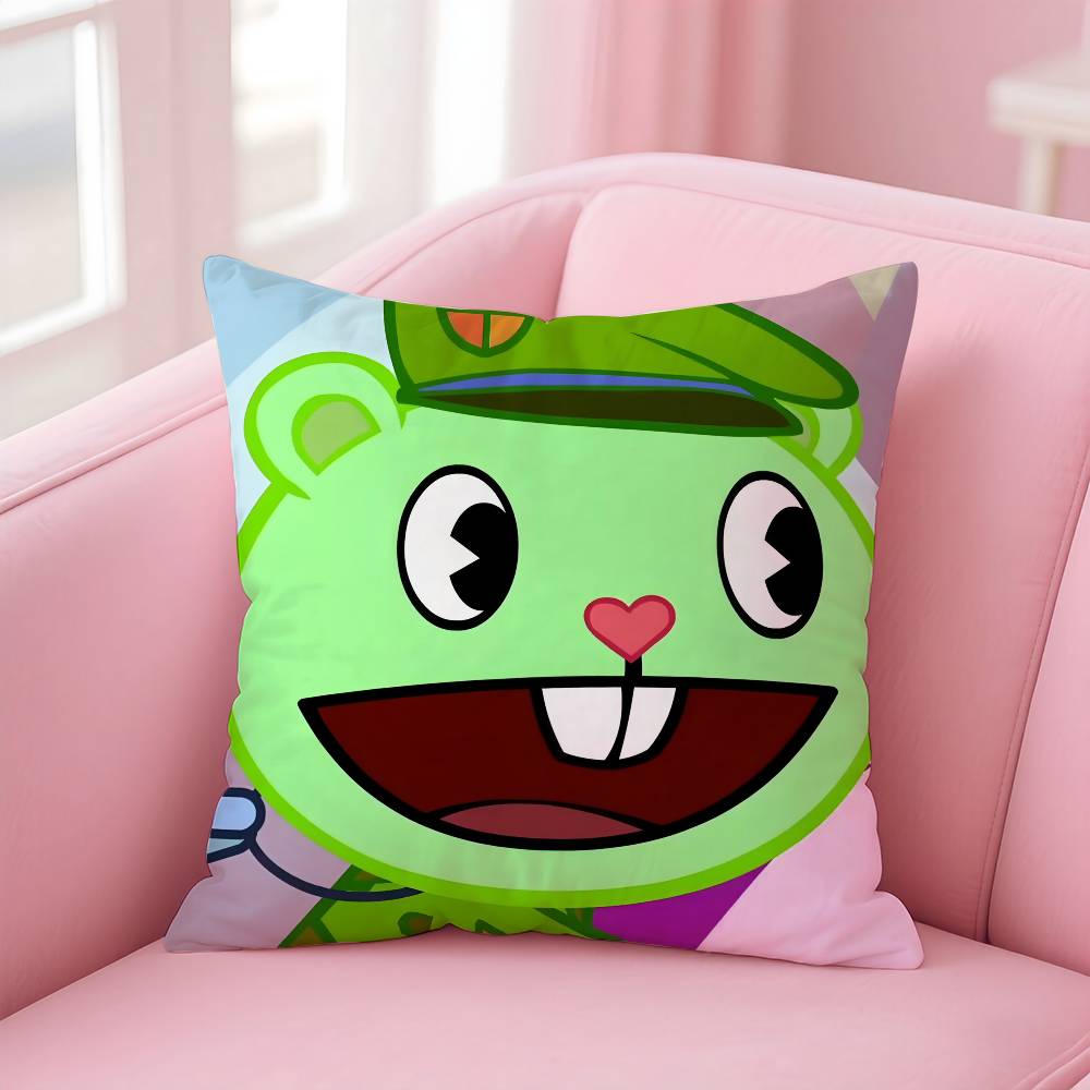 N-Nutty H-Happy Tree F-Friends Pillow Case Comfort Sofa Bed Silky Elegant Invisible Zipper Custom Decorative Cushion Cover