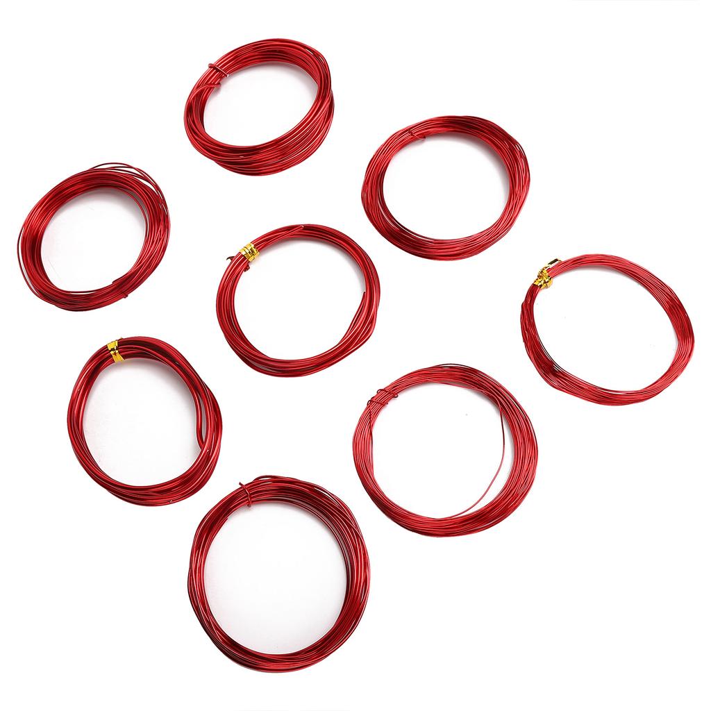 8 Rolls 0.6‑3mm DIY Jewelry Beading Wire Aluminum Craft Wire for Jewelry Making Red