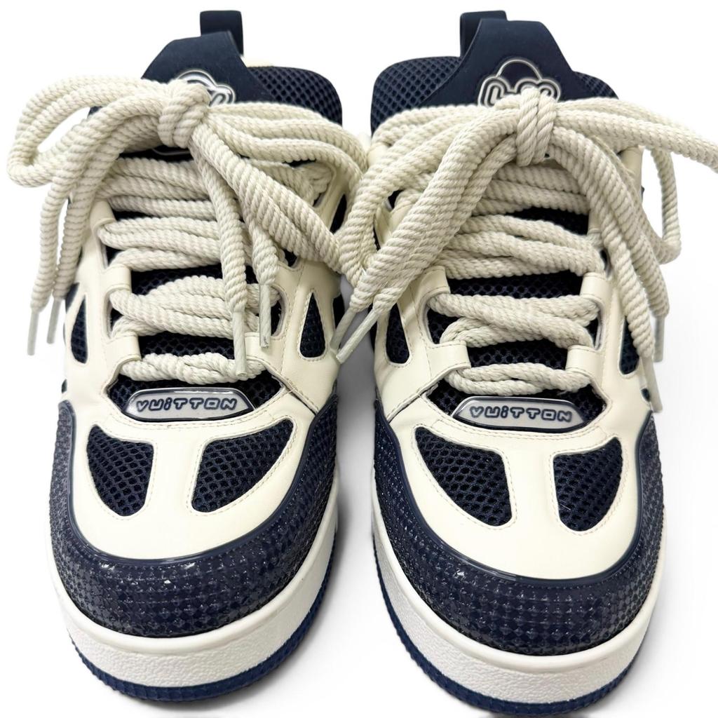 Great LOUIS VUITTON Low Cut Sneakers LV Skate Line Monogram Flower Marine Used