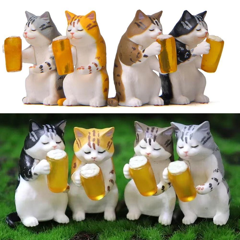 Handicraft Beer Cat Figures Cartoon Cat Statue Toy Funny Cat Center Console Ornaments Home Decor
