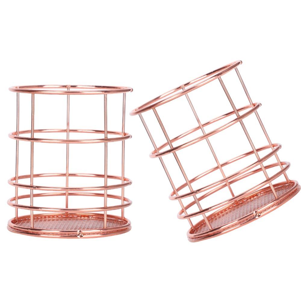 2Pcs Stainless Steel Pen Holder Hollow Design Storage Container Stainless Steel Pen Holder  Desktop