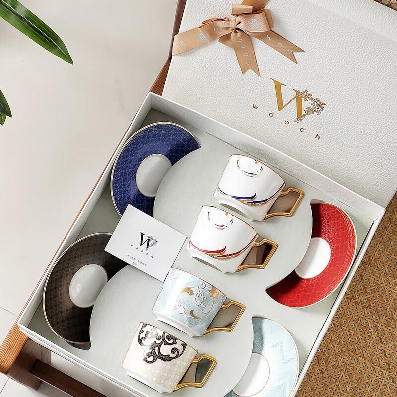 WOOCH Exquisites Palast-Rebenblumen 4-Tassen & Untertassen Geschenkset