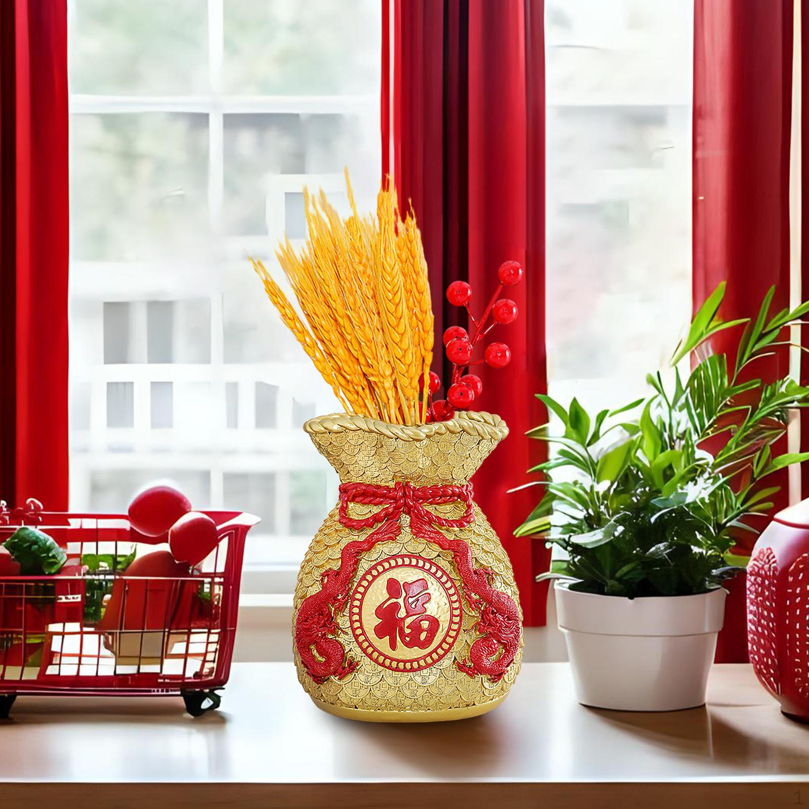 

Chinese Year Feng Shui Blessing Bag ,Vase Decor Statue Blessed Shape Planter Pot Resin золотий