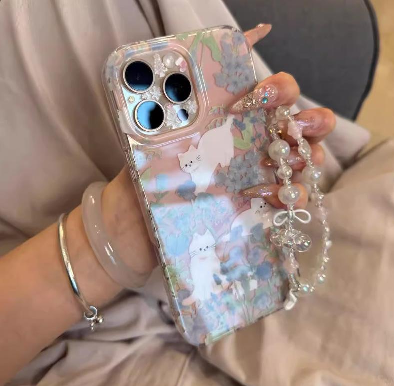 Spring Flower & Cat Design Phone Case for iPhone 16/17Promax