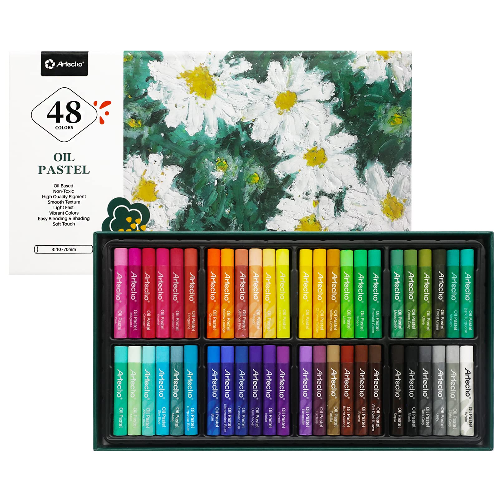 Artecho Oil Pastels 48-Color Set - Soft Oil Pastels for Art Painting, Drawing, Blending, and Art Supplies for Artists, Beginners, Students, and Teache