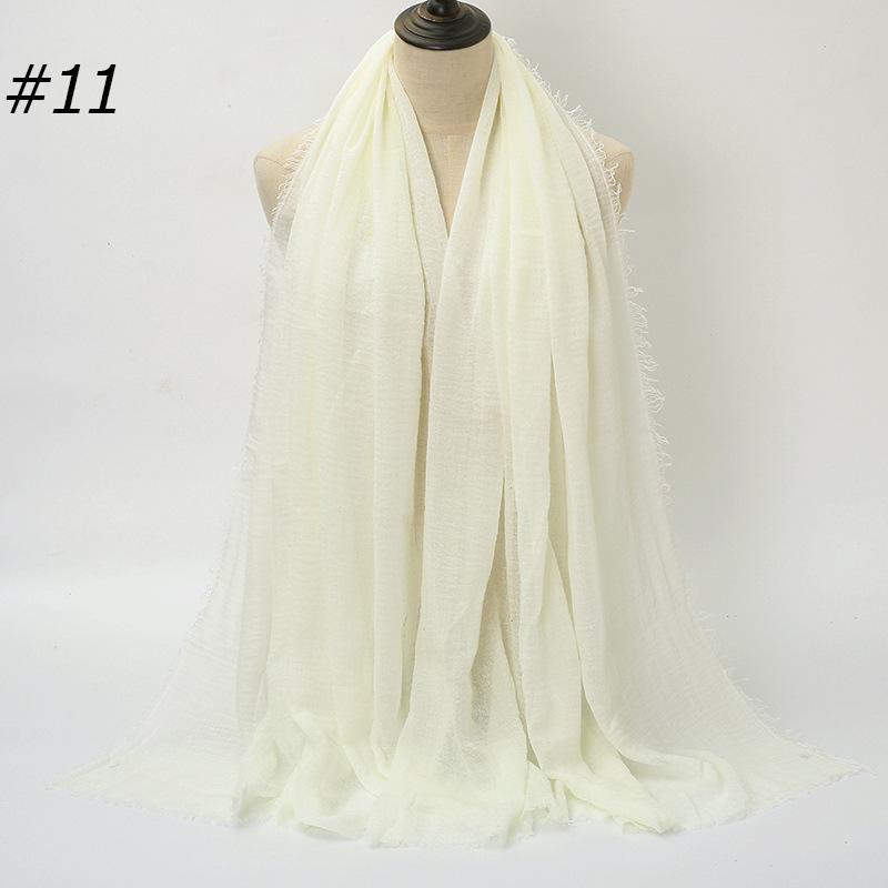 Solid Color Wrinkled Cotton-Linen Feel Women's Headscarf with Fur Edge