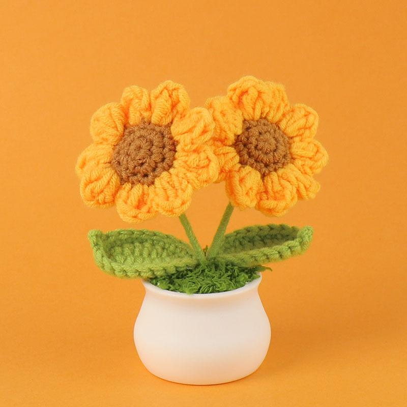 Hand-Knitted Wool Fake Flowers Set: Sunflower, Carnation, Tulip - Desktop Decor, Teacher/Student Gift, Everlasting Bouquet
