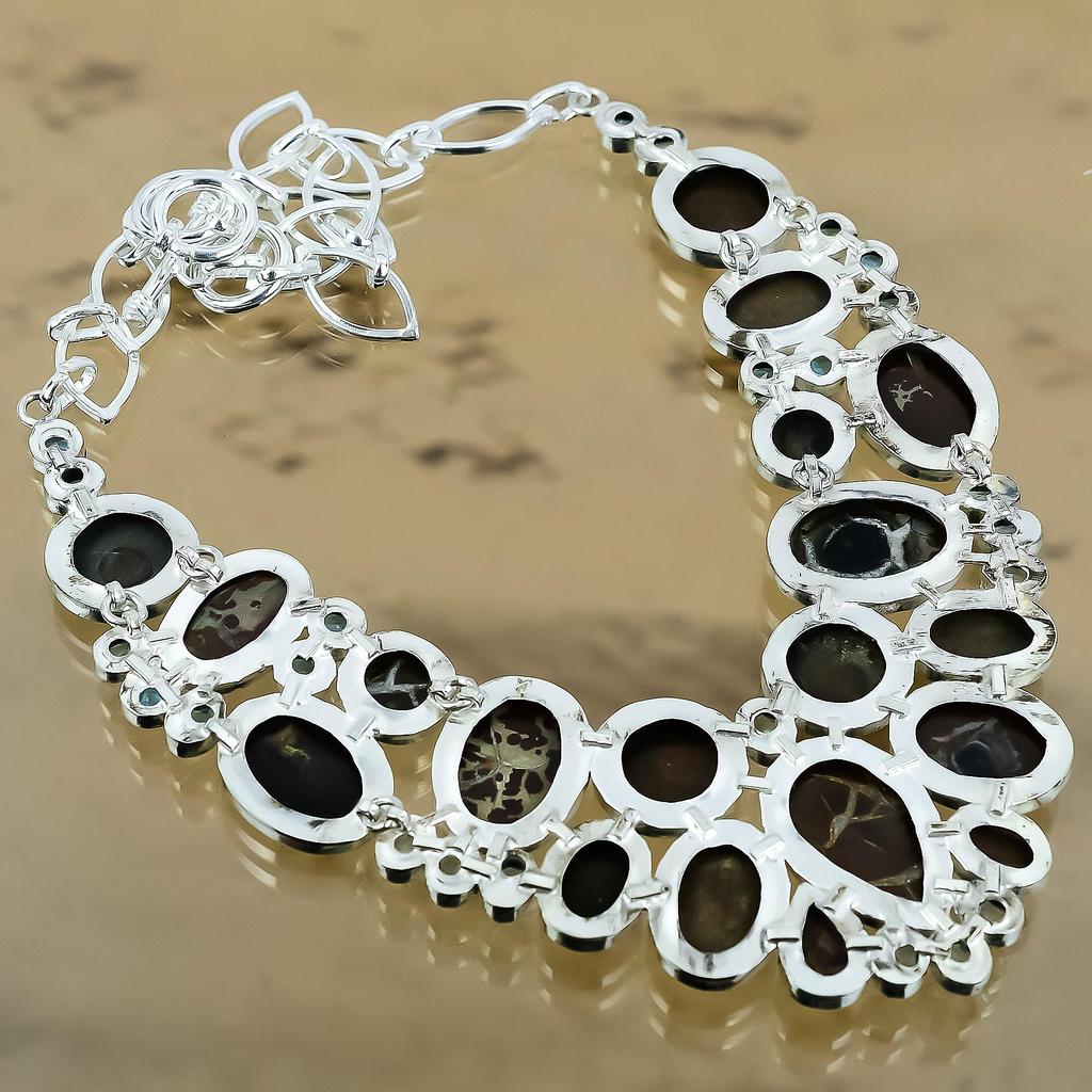 Natürliche marokkanische Schlamm-Krakelee-Fossil-Kette Verstellbare Halskette 925 Silber Für Damen