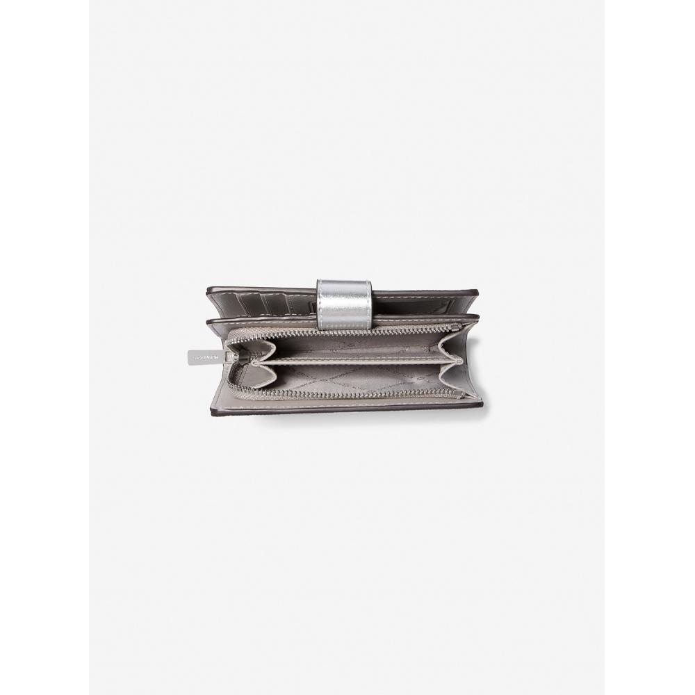 Michael Kors Jet Set Travel Billfold Zip Compact Wallet Medium   Mk Signature 35f4stvf6m40 Silver