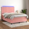 Vidaxl Continental Bed with Mattress and LED, Pink Velvet 140X200Cm