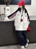 Girls' Striped Color Block Stand Collar Hoodie Cardigan - Casual Loose Fit Spring/Autumn Jacket