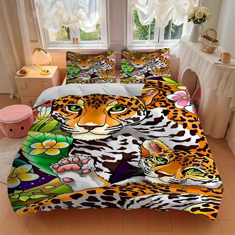 3pcs Leopard Print Duvet Cover Set - Machine Washable, Includes 1 Cover and 2 Pillowcases, No Core Included yy251013023