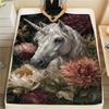 1PC Dark Floral Wildlife Print FlAannel Blanket, High quality Comfortable for All Seasons, Home Decor, Warmth and Comfort