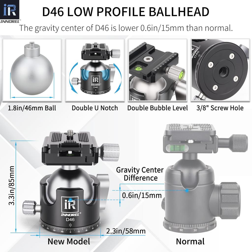 INNOREL Carbon Fiber Camera Tripod with Ball Telescopic Extendable Working Pipe 25kg Maximum Load Panoramic Macro Video Digital Portable Tripod with