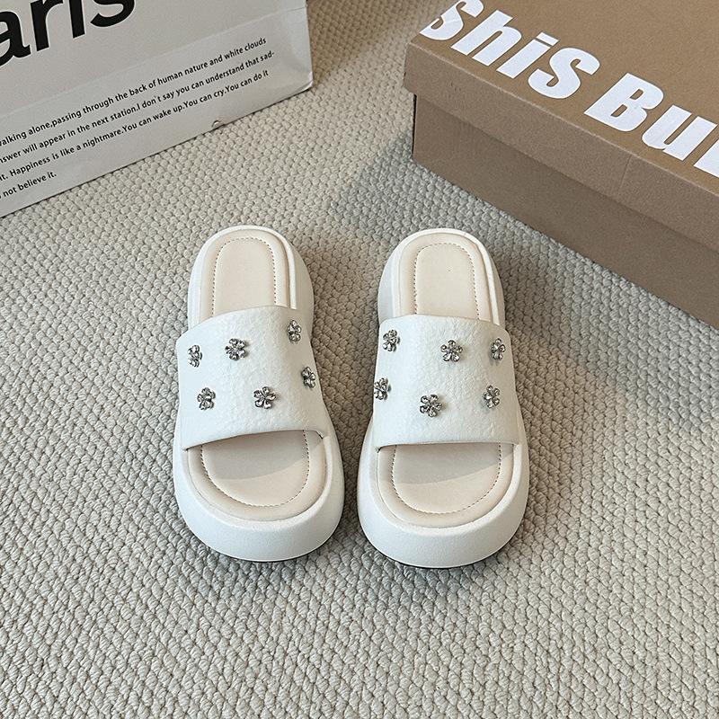 

Summer fashion rhinestone muffin women s platform slippers summer wear comfortable non-slip sandals heightening women s shoes 40