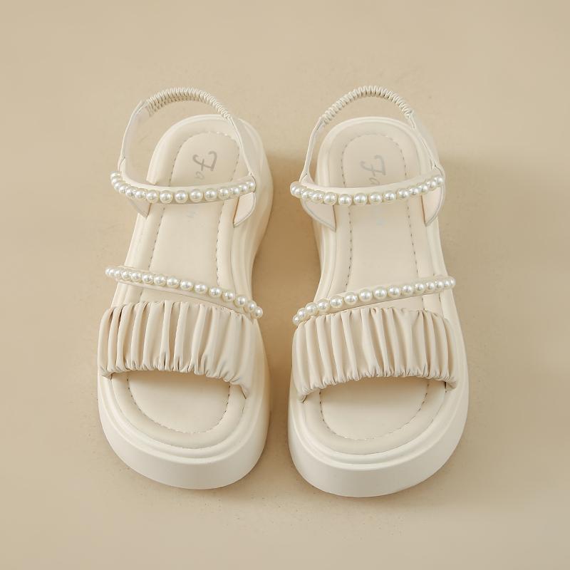 

Бежевые Босоножки на Каблуке 2025 Летняя Весенняя Обувь Сабо Танкетка Маффины обувь Средний Черный Толстый Комфорт Девочки Новые Пляжные Платформа Мода 40 бежевый