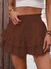 Women High Waist Smocked Ruffle Skort Layered Tiered Casual Summer Wide Leg Shorts Skirt