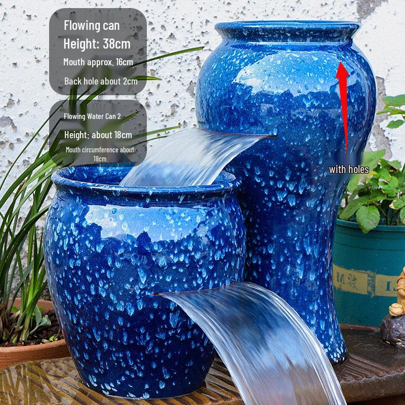 Komplettes Wasserfall-Dekoration Keramik-Aquarium mit zirkulierendem Wasser und Filter für die Wasserlandschaftsgestaltung.