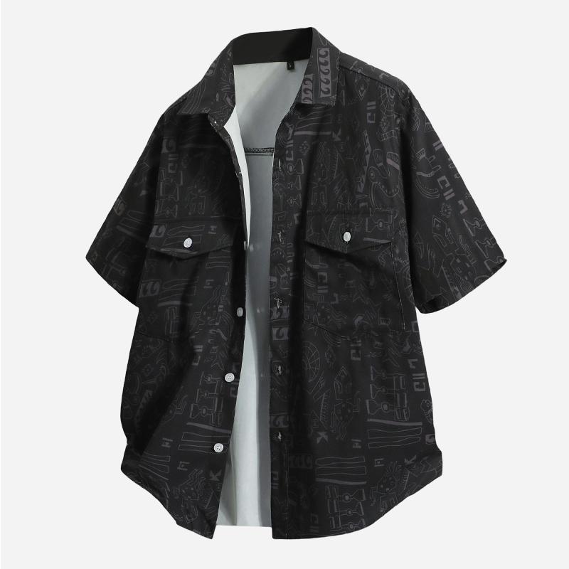 Herren Kurzarmhemd, Sommerkragen, Inch-Hemd, Lockeres Oversized-Hemd