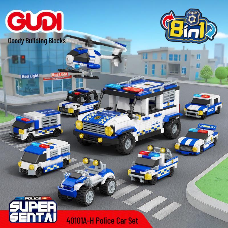 

Police Car & Helicopter Building Blocks Set - 8-in-1 Model for Children