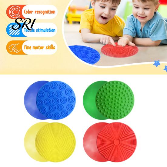 Multi-texture Fidget Mat 4Pcs/Set Silicone Sensory Focus Aid Anxiety Stress Relief Textured Toy Quiet Decompression Round Tactile Pad Desk Durable