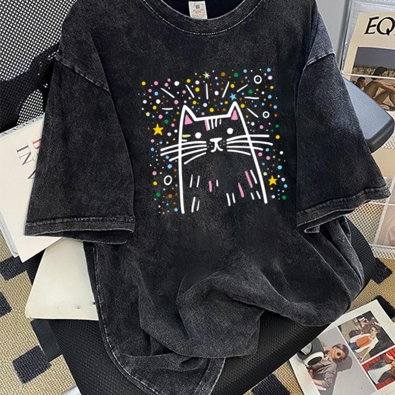Retro Washed Animal Print T-shirt Oversized Cartoon Round-neck Short-sleeved Top Pure Cotton Short-sleeve