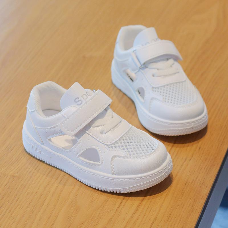 Kids Summer Breathable Mesh Sneakers Boys Girls Hollow Soft Sole Casual White Shoes Baby Lightweight Running Trainers