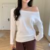 2 diagonal collar one-word shoulder 2 cotton bottoming shirt with long-sleeved t-shirt inside women's autumn and winter loose and thin top