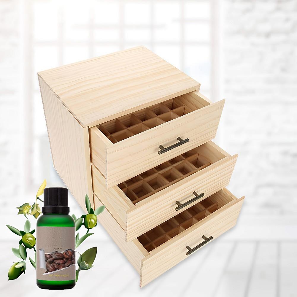 90-Slot Wooden Organizer Box 3-Layer Drawer Case Organizer Essential Oils Storage Organizer Keep Your Oil Safe & Space Saver