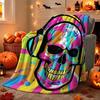 Halloween Flannel Throw Blanket Colorful Music Skull Pattern Napping Home Decor