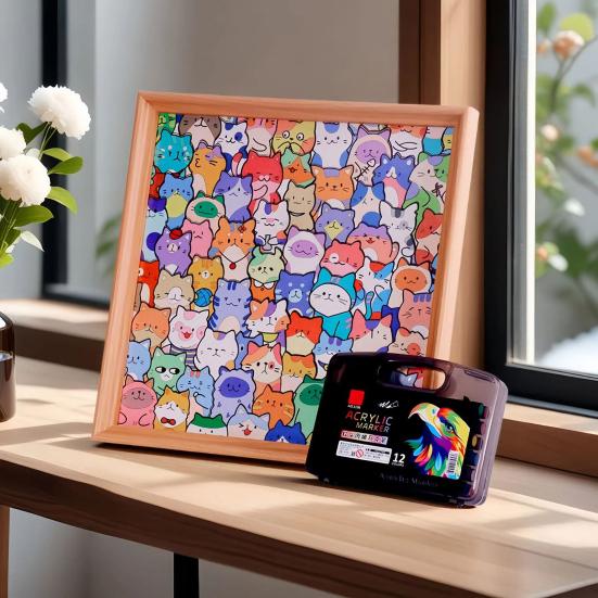 Yousheng DIY Wooden Cat Coloring Puzzle with Frame Pens 2-in-1 Coloring Irregular Jigsaw Puzzle Craft Kit 3D Puzzle Photo Frame Ornament Decoration