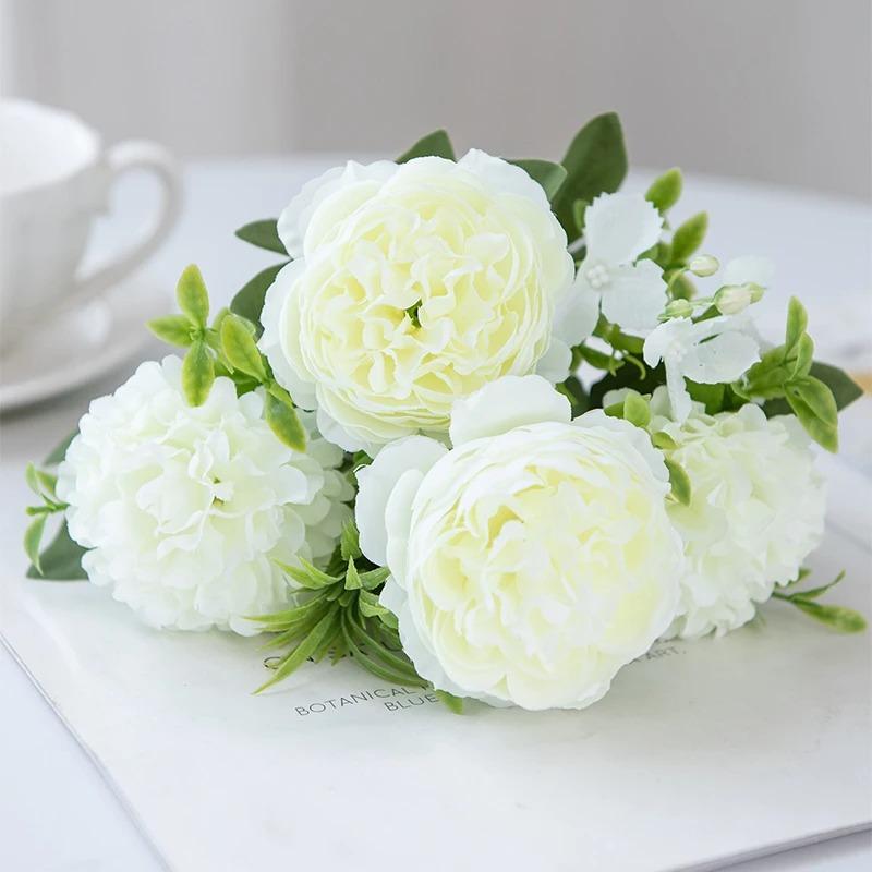 1PC Fall Artificial Peony Flowers Silk Hydrangea Rose Living Room Home Vase Garden Wedding Bridal Bouquet Diy Party Decoration