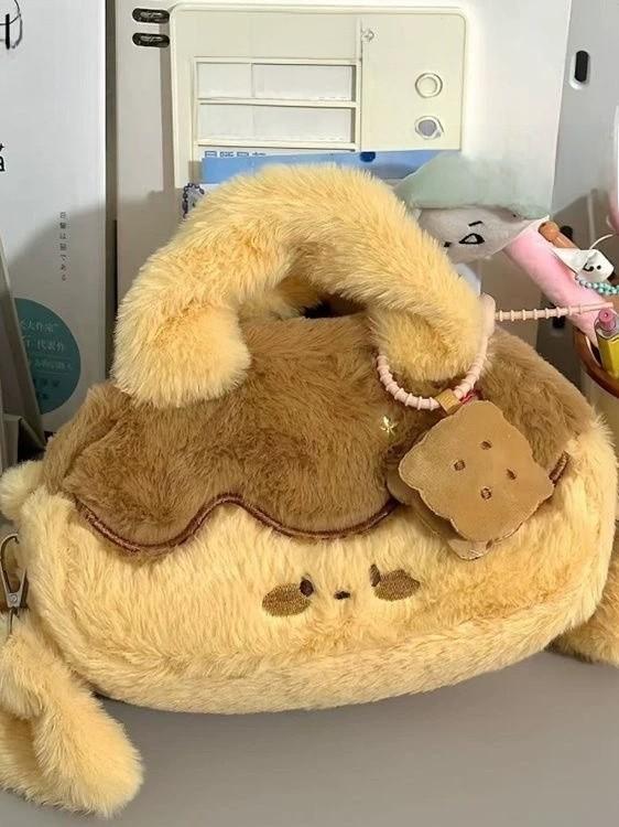 Cute Plush Small Shoulder Bag For Daily Use With Zipper Closure And Card Slots
