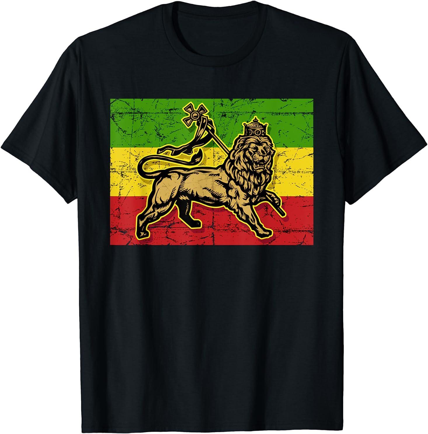Lion of Judah Rasta Ethiopian Cross Reggae Old Ethiopia Flag T-Shirt Size S-5XL S