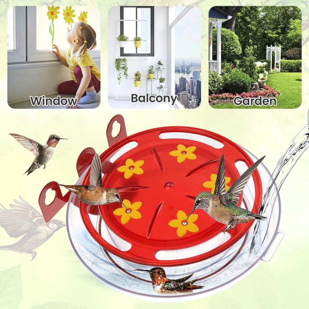 Hrănitoare pentru Păsări Colibri 6 Porturi de Hrănire Montare pe Perete Exterior 360° Apărător Anti-Furnici Apă Hrănitor pentru Păsări Sălbatice Tavă Reîncărcabilă Cârlig de Fier pentru Agățat