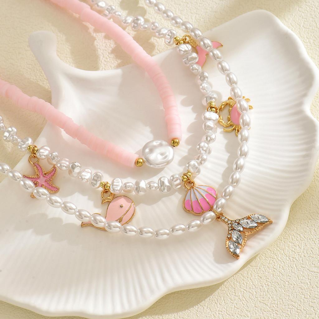 Shell Starfish Necklace With Faux Pearl Handcrafted For Women