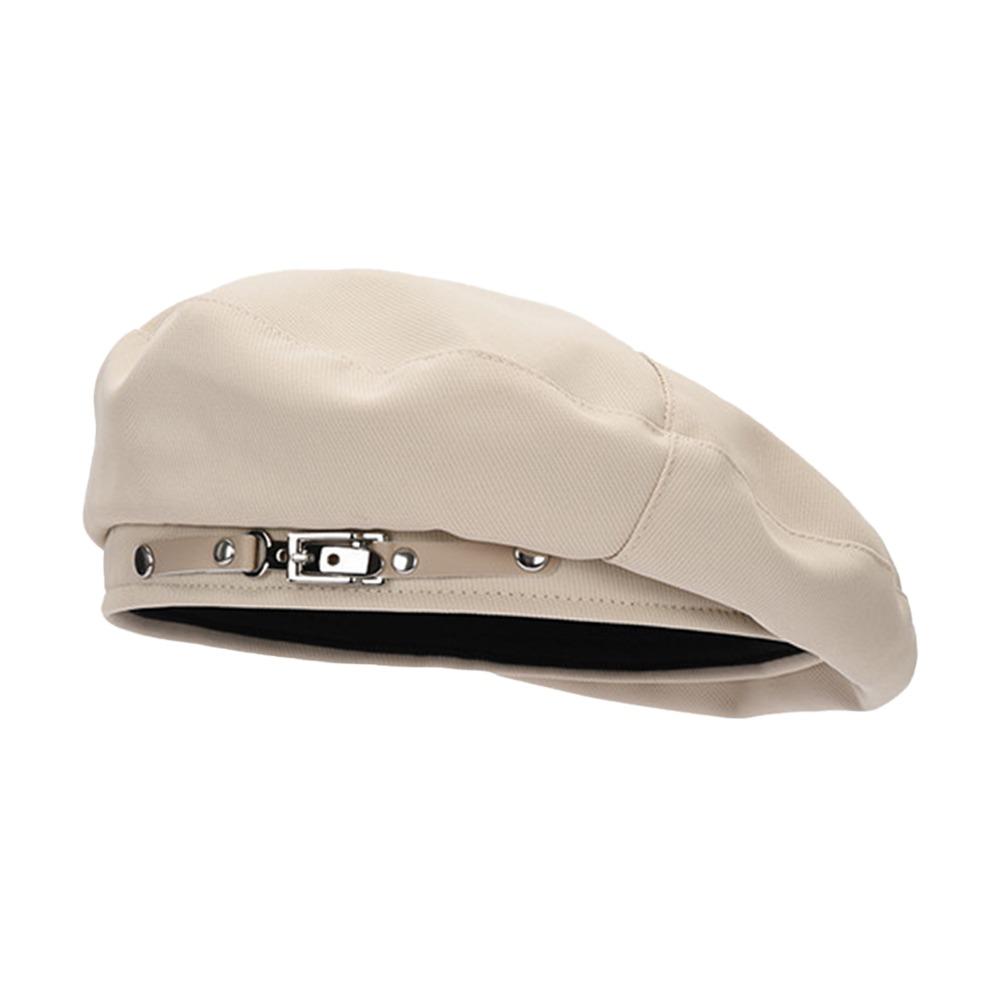 Korean Version Metal Buckle Retro Beret Cap Warm Face Little Women Beret Solid Color Beanie Cap Women Girls Wear бежевый