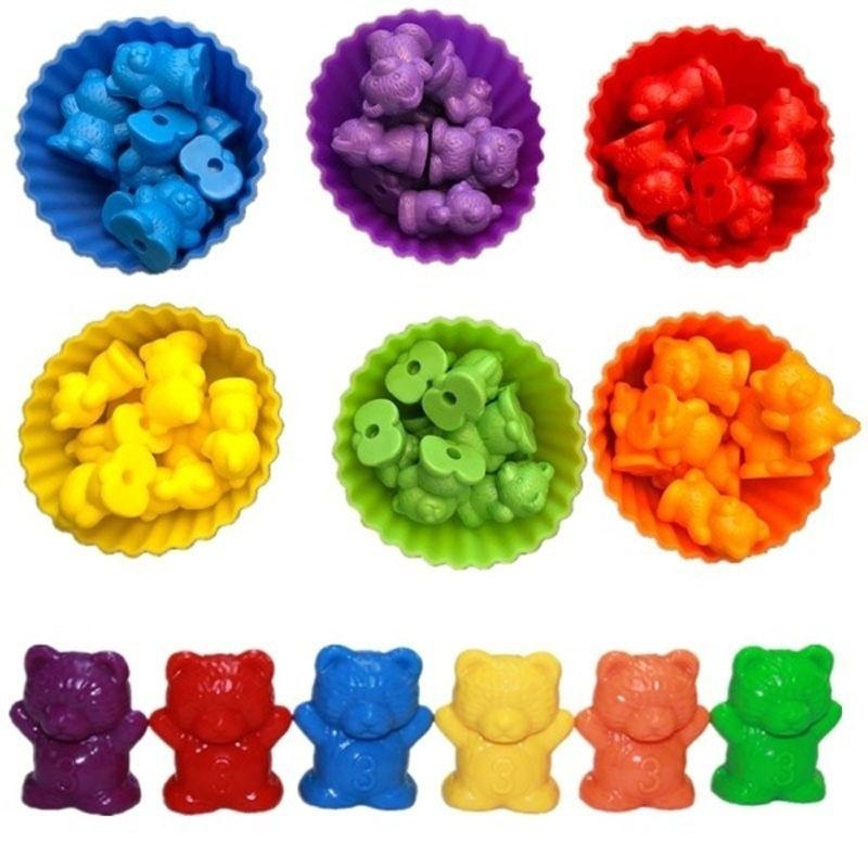 Rainbow Counting Bears with Matching Sorting Cups Dices and Tweezers Counting Bears Set Montessori Rainbow Matching Game Educational Color Sorting Toys for Toddlers Babies by MYCeator 71 Pcs Rainbow Counting Bears with Matching Sorting Cups Dices and Tweezers Counting Bears Set Montessori Rainbow Matching Game Educational Color Sorting Toys for Toddlers Babies by MYCeator 71 Pcs