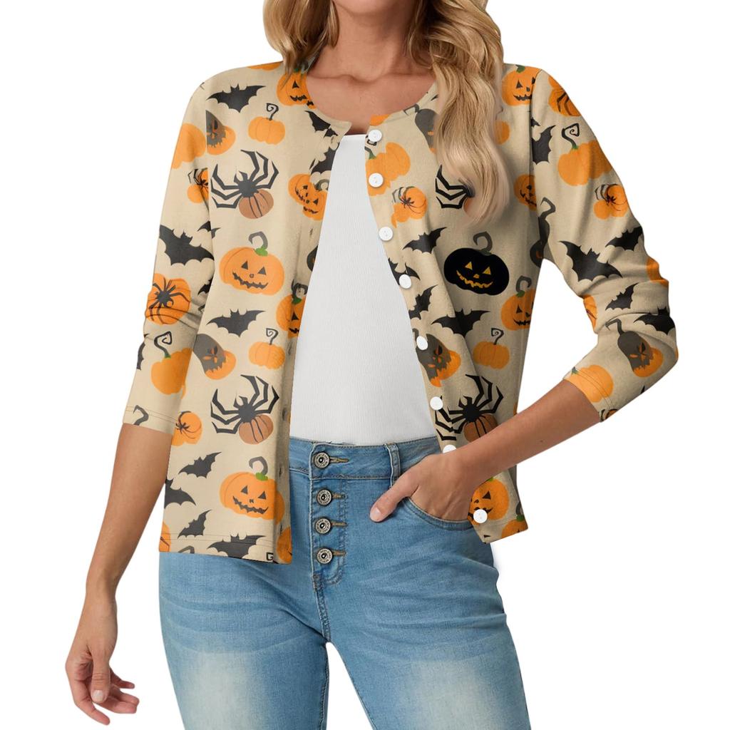 Women's Fashionable, Casual, Comfortable Halloween Print Cardigan Jacket