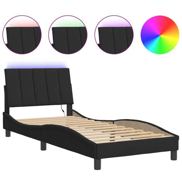 VidaXL Bed Frames with LED Lights, Upholstered Bed with Slat Base, Single Bed, Adult Bed, Modern, Black 80x200 Cm 3213747